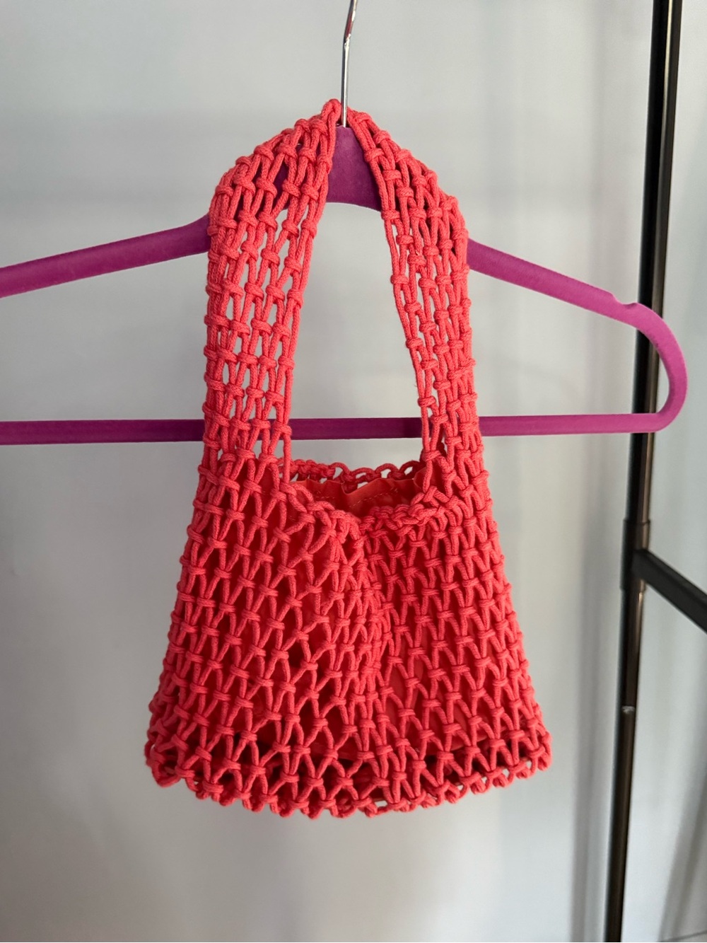 Handwoven Coral Crochet Tote Bag